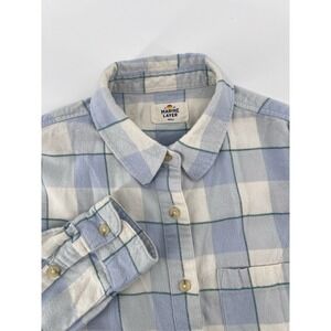 Marine Layer Flannel Shirt Womens Small Blue White Check Long Sleeve Button Up